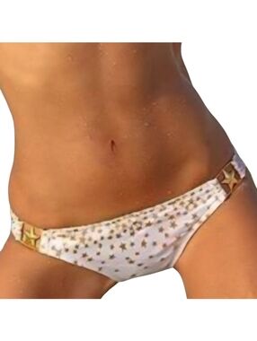 Victoria's Secret White & Metallic Gold Stars Swimsuit Bikini Bottom- S